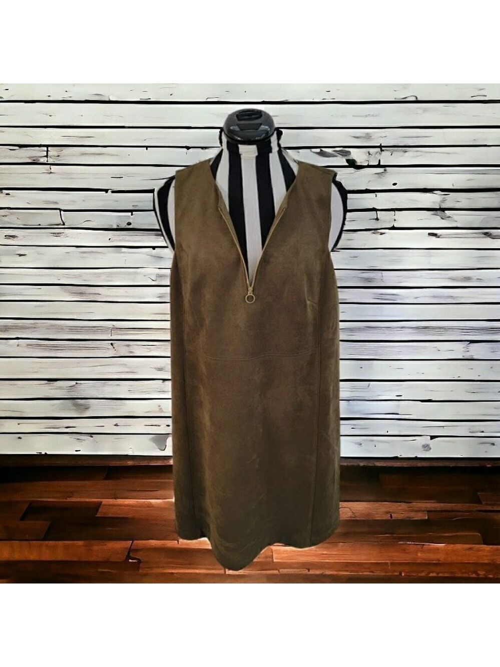 Adrianna Papell Faux Suede Zip Front Dress - Green - Size 10